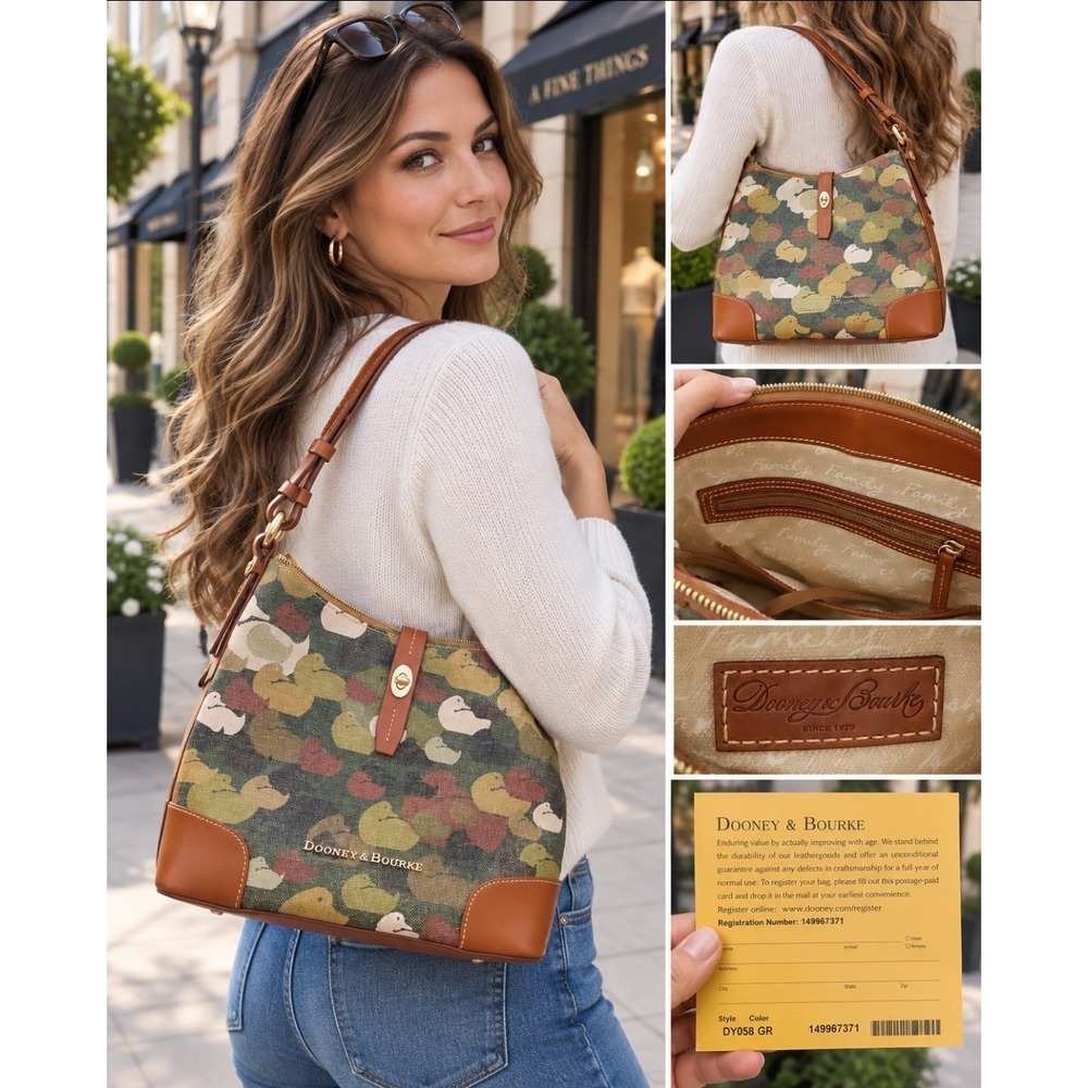 Dooney & Bourke Medium Tote Duck Camo Multicolor Zip Inner Pockets Strap. NEW